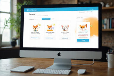Computerbildschirm zeigt Online-Kaufprozess für digitale Vignette mit Fuchs-Begleitung.