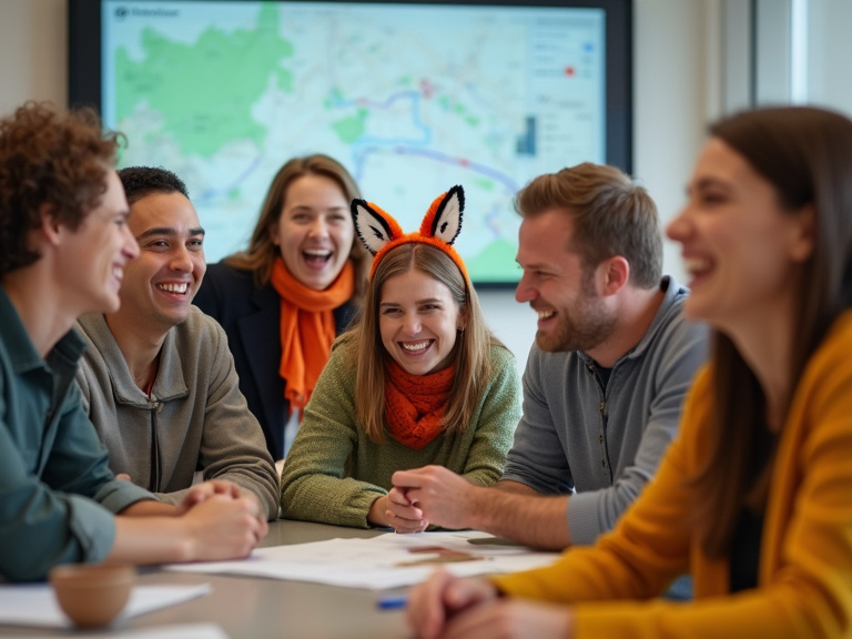 Lachendes Team der Vignette-Fuchs AG in einem modernen Büro in Bern.